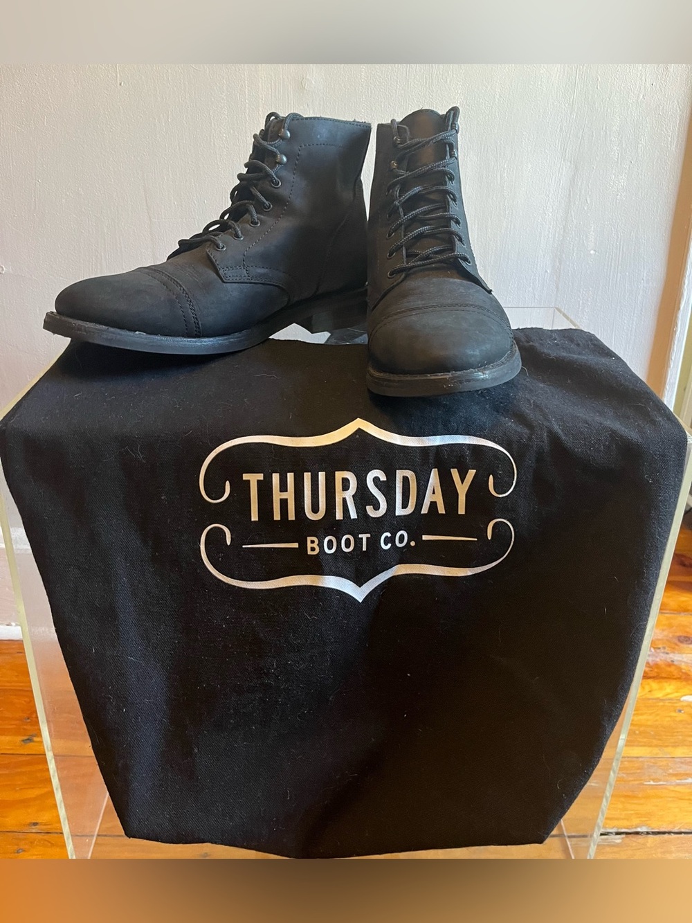 Thursday Boot Company Captain Black Matte Leather Men’s Boots (11) + Tote Bag